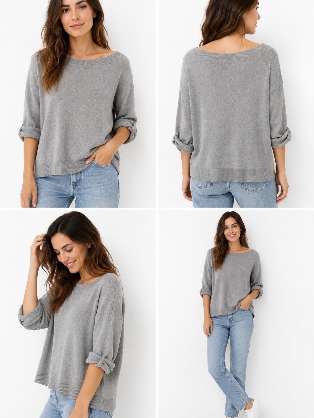 Soho Lightweight Scoop Neck Sweater in Grey